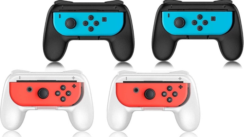 IRIDESCENT Controller Grip for Nintendo Switch Joy-Con, Wear-Resistant Handheld Joystick Remote Handle Compatible with Switch, 4 Pack (Black+White) - Image 1